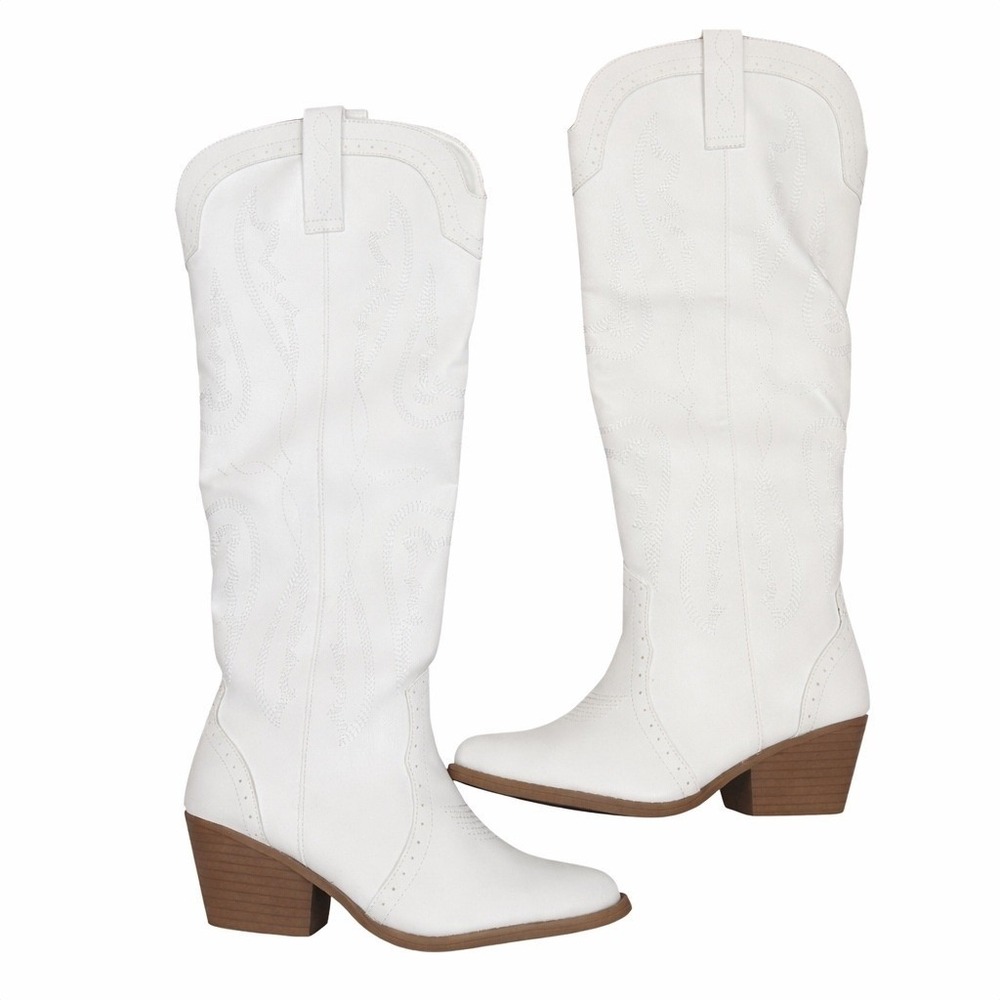 Sugar Tall White Western‎ Cowboy Boots Embroidered Bridal Cowgirl Size 8